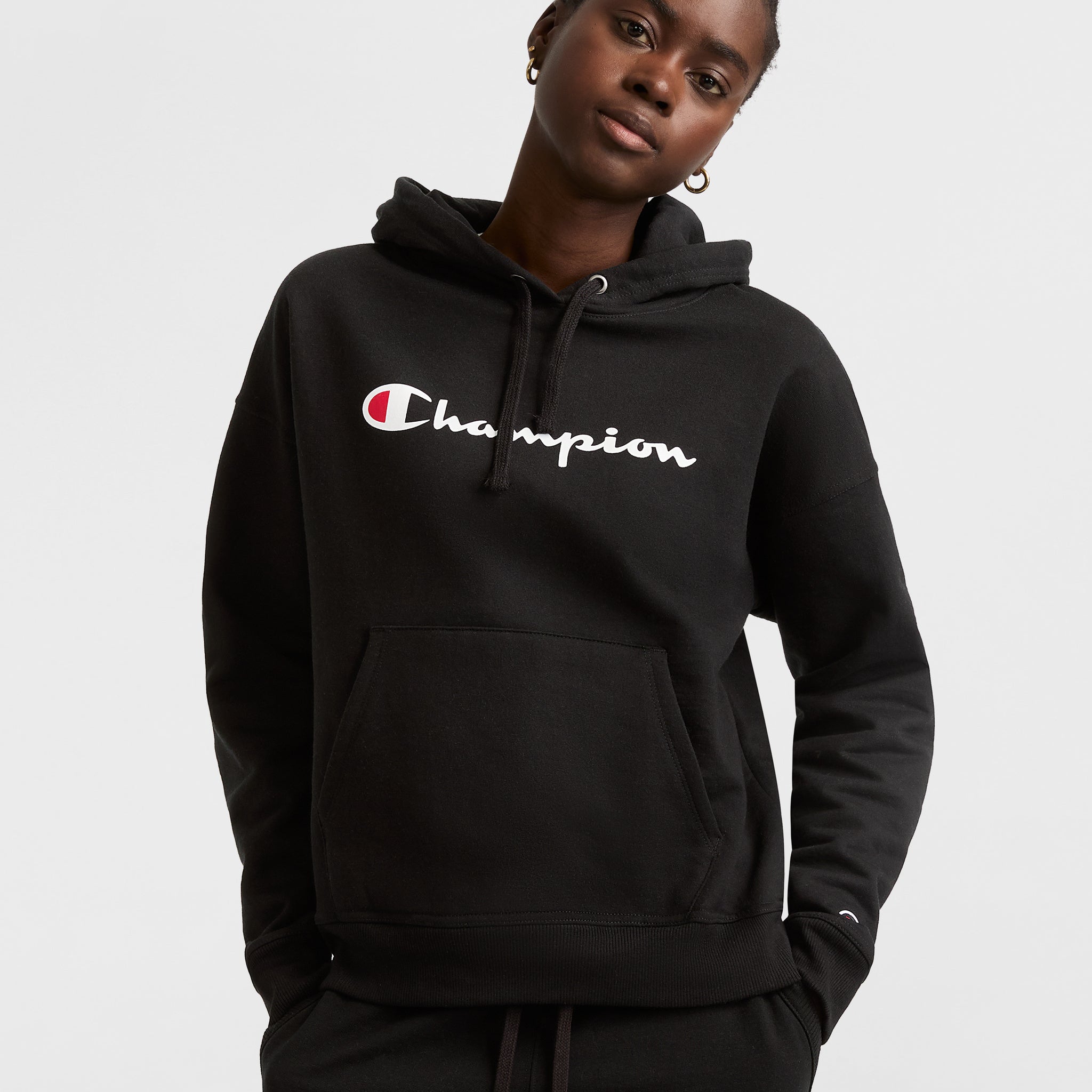 Champion Women's Powerblend Relaxed Pullover Fleece Hoodie Black