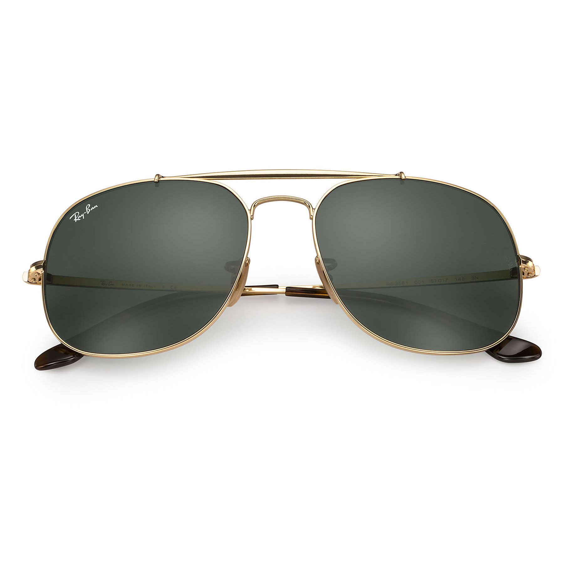 Ray-Ban RB3561 General Sunglasses Gold/ Green Classic 57mm ...