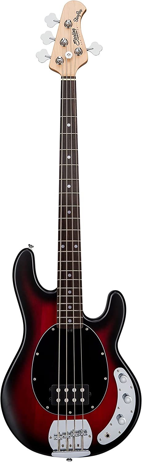 Sterling by Music Man StingRay4 4-String Bass Guitar, Ruby Red Burst Satin