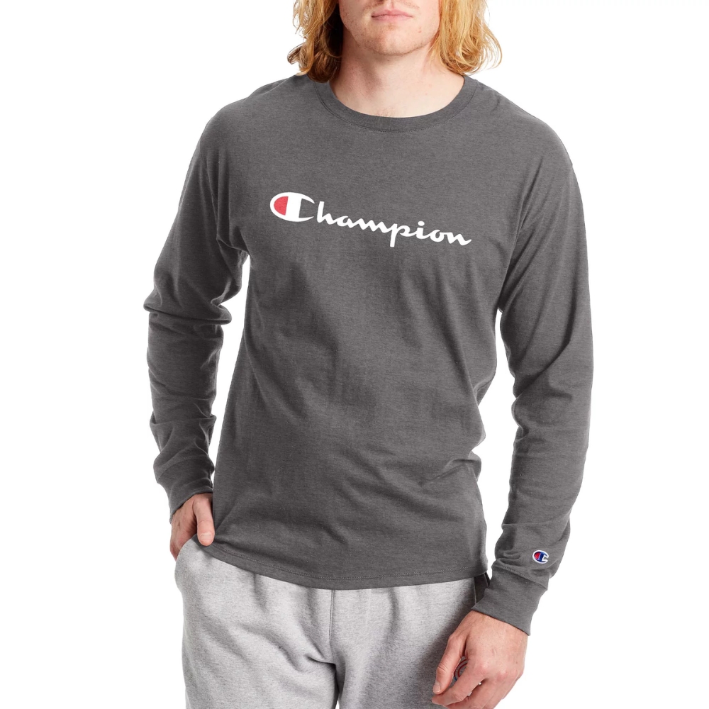Champion Men's Big Tall Long Sleeve Script Tee Shirt, Size